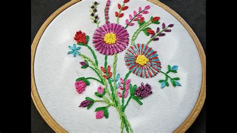 Hand Embroidery Design Long Tailed Daisy Stitch Youtube