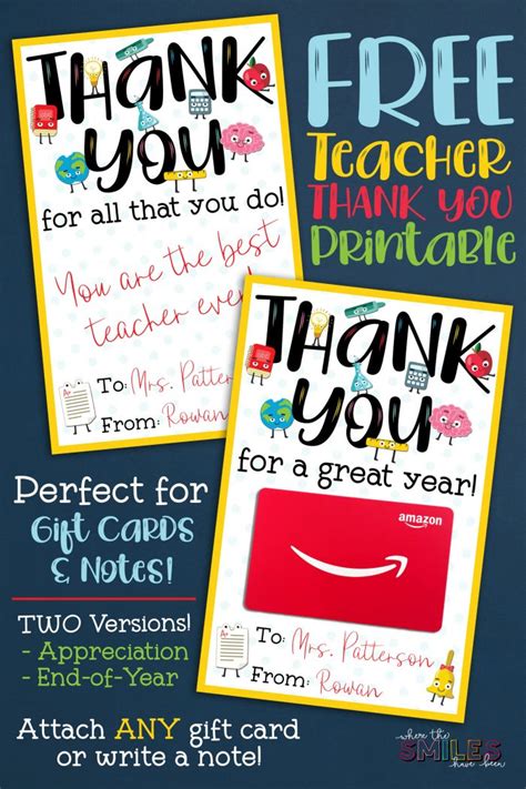 Thank You Printable Cards For Teachers