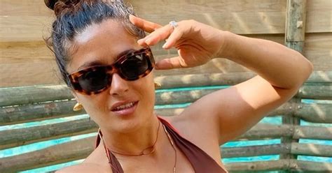 Salma Hayek Unleashes Cleavage As She Strips To Plunging Bikini For Dip In Pool Daily Star