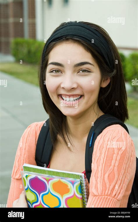 Teenage Girl Ready For School Portrait Stock Photo Alamy
