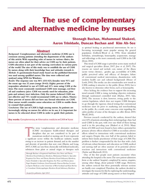 pdf the use of complementary and alternative medicine by nurses