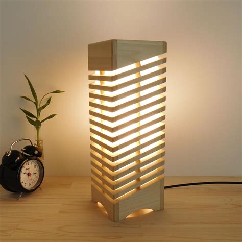 Table Wood Lamp For Nightstand Handmade Wooden Led Lamp Shade Etsy