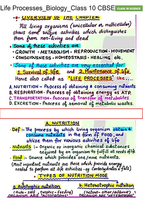 Solution Life Processes Hand Written Notes Biology Class 10 Cbse