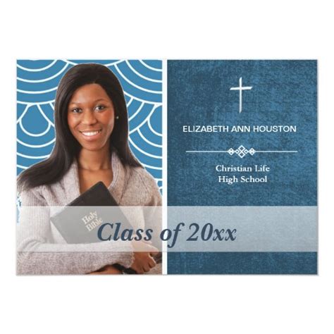 Christian Graduation Photo Announcement Blue Zazzle