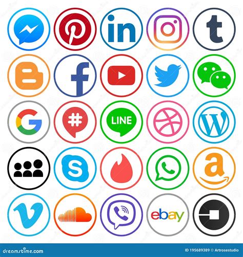 Set Of Popular Circle Social Media Icons Editorial Stock Image