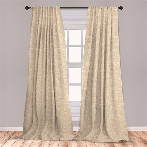 Beige Curtains 2 Panels Set Unusual Swirled Floral Patterns Style