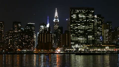 Manhattan Skyline And East River At Night View From Long Island City