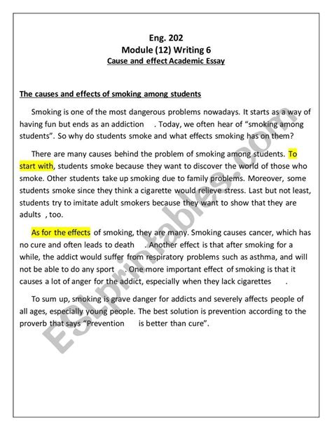 Cause And Effect Essay Esl Worksheet By Ahmedmena