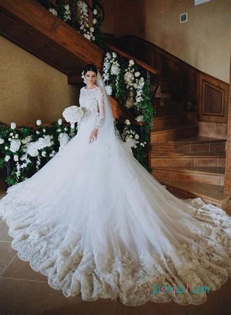 Everything from your dress's silhouette to the formality of the day to the venue setting, and even the photography mood you're looking to. Stunning Illusion Lace Long Sleeved Floral Cathedral Big Train Wedding Dress #2612103 - Weddbook