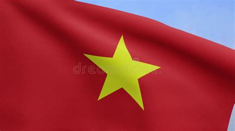 3d Vietnamese Flag Waving On Wind Closeup Vietnam Banner Blowing Soft