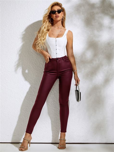 Apperloth A High Waist Thermal Lined PU Leather Skinny Cropped Pants