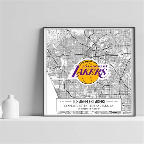 Los Angeles Lakers Nba Los Angeles Map Basketball Poster Etsy