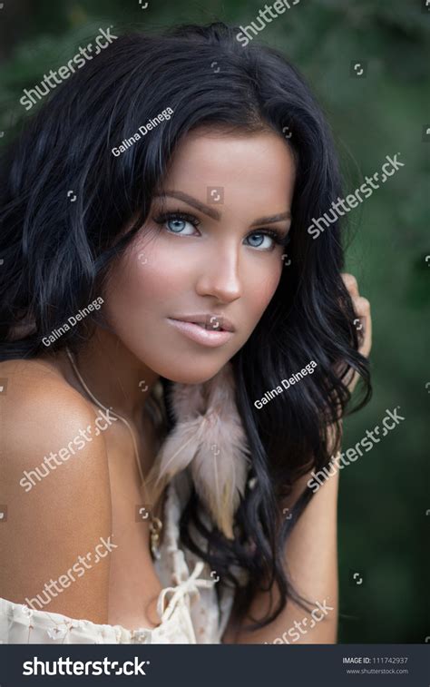 Picture Beautiful Young Tanned Brunette Fur Stock Photo 111742937