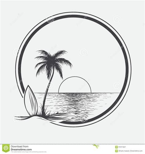Palm Beach Illustration On Summer Sea Stock Vector Illustration Of