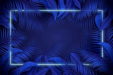 Free Vector Realistic Leaves With Blue Neon Frame Cool Backgrounds