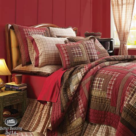 Another beautiful and very elegant country bedding set with a wild deer and elk design! Country Rustic Red Log Cabin Twin Queen Cal King Quilt ...