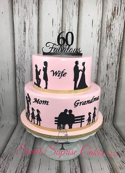 Silouette Wife Mom And Grandma Cake For 60th Surprise Party Pink And