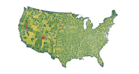 Map Of Us Counties Color Coded By The Number Of • Visual Data