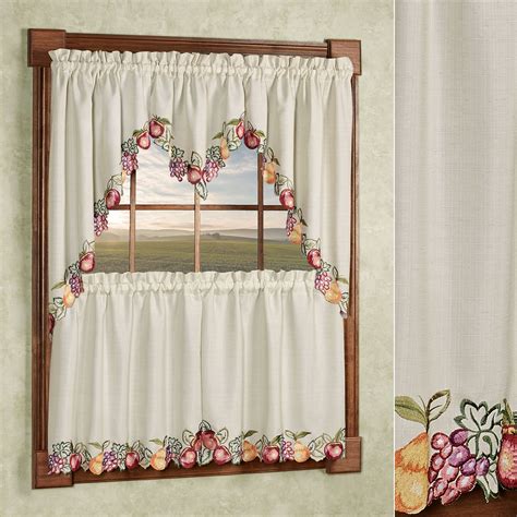 Fruitful Embroidered Kitchen Swag Valances And Tier Curtains
