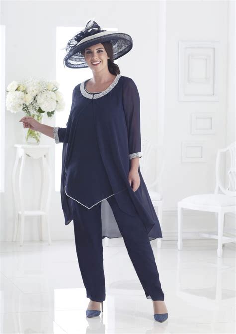 Plus Size Navy Floaty Trouser Suit For Mother Of The Bride And Groom Or