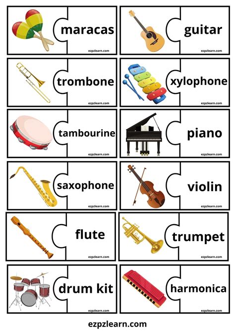 Musical Instruments Word Match Game