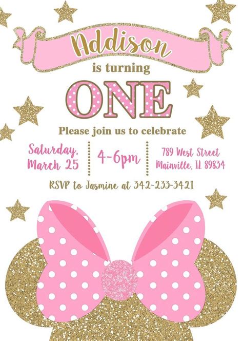 Invitación fiesta de cumpleaños de Minnie Mouse rosa oro Minnie