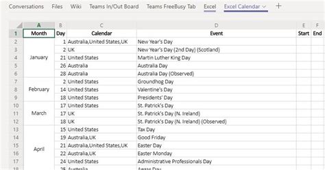 Creating A Year At A Glance Calendar In Excel From Aggregated Shared