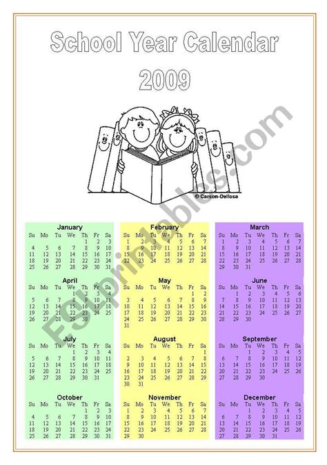 Colouring Calendar 2009 Esl Worksheet By Profa Andreia