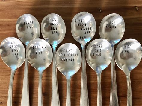 personalizable stamped soup spoons with funny sayings puns etsy stamped spoons custom