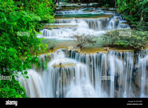 Huay Mae Khamin Paradise Waterfall Located In Deep Forest Of Thailand
