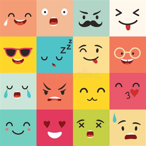 Modelo Del Vector De Los Emoticons Iconos Del Cuadrado De Emoji