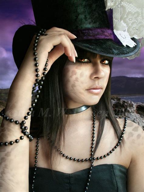 Hallow S Eve Greetings Fantasy Woman Black Hat Gothic Beads Purple Gothic Fashion Fashion Women