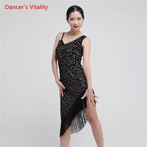 Professional Women Latin Dance Practice Dress Sexy Single Shoulder Sling Tassels Dress For Lady