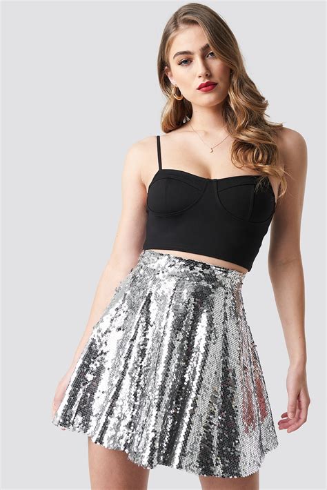 Pamela X NA KD A Lined Sequin Skirt Silver