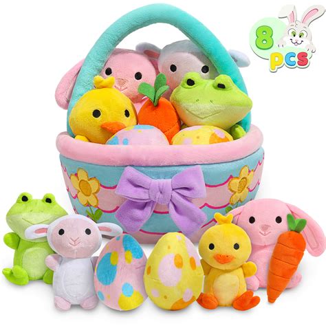 Syncfun 8 Pcs Premade Easter Basket With Easter Plushes For Baby Kids