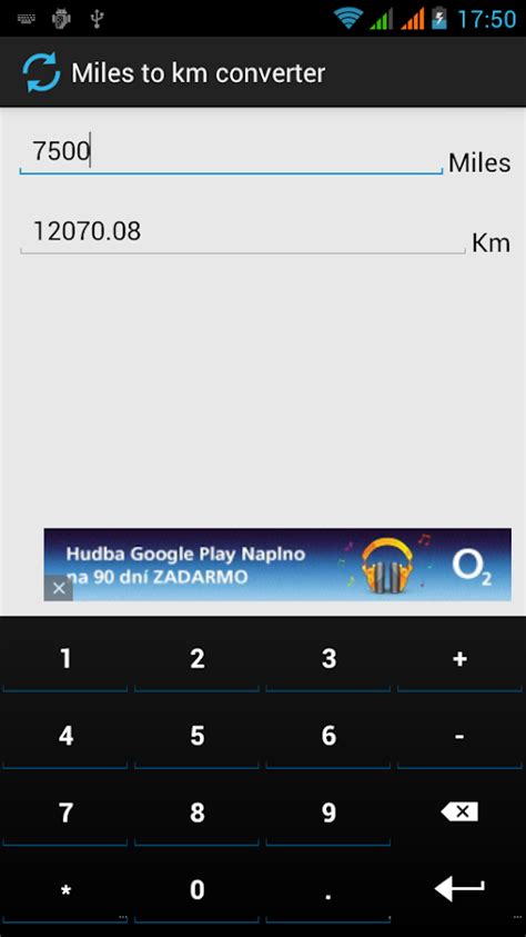 The number of kilometers * 1.609344 = the result in miles. Miles to km converter - Android Apps on Google Play
