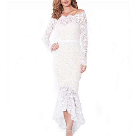 Copaul Sexy Women Long Sleeve Off Shoulder Lace Mermaid Cocktail Wedding Party Dress Lace
