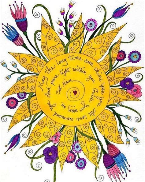 A Drawing Of A Sunflower With Many Different Flowers Around It And