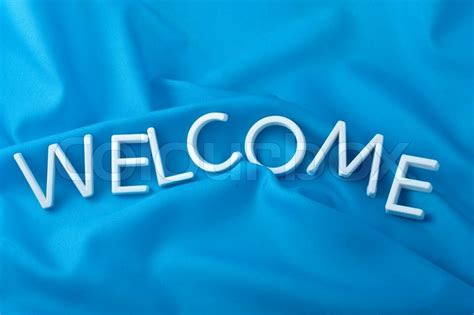 Welcome Sign On Blue Background Stock Photo Colourbox