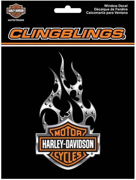 Harley Davidson Orange Bar And Shield Flames Cling Bling