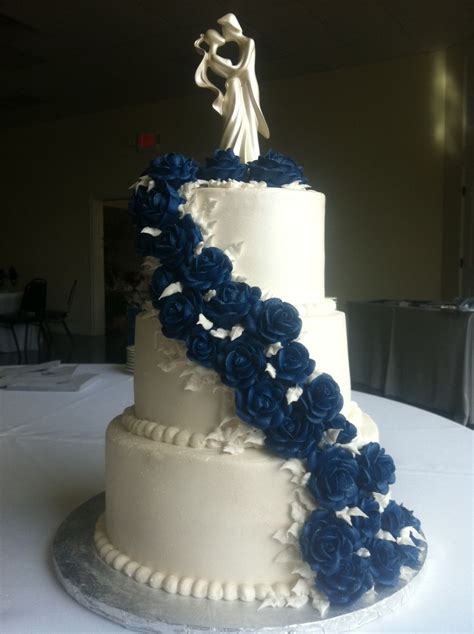 Blue Buttercream Rose Wedding Cake Tulsa Ok