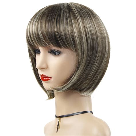 Synthetic Bob Wig Brown Mixed Color Fashion Hairstyle Heat Resistant