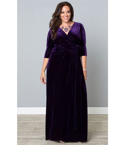 Plus Size Purple Velvet Luxe Sleeved Wrap Maxi Dress Plus Size