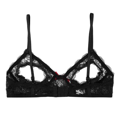 Sexy Women Lace Floral See Through Lingerie Open Cup Bralette Triangle