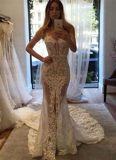 sexy see through lace mermaid sweetheart long wedding dresses bh91230 perfectdress