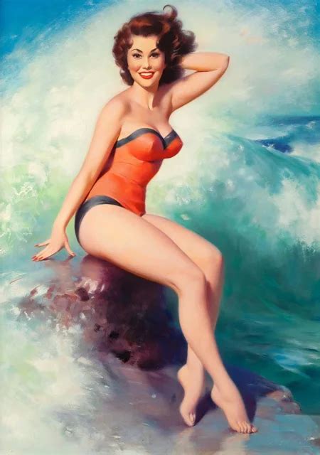 Aliexpress Com Buy Pop Sexy Swim Bikini Vintage Pin Up Girl Poster Classic Retro Kraft Canvas
