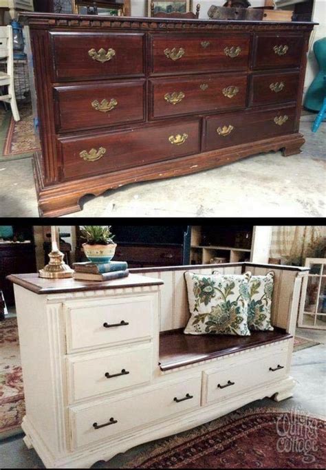 Diy Old Dresser Into A Gorgeous Bench With Storage Drawers And A Built In