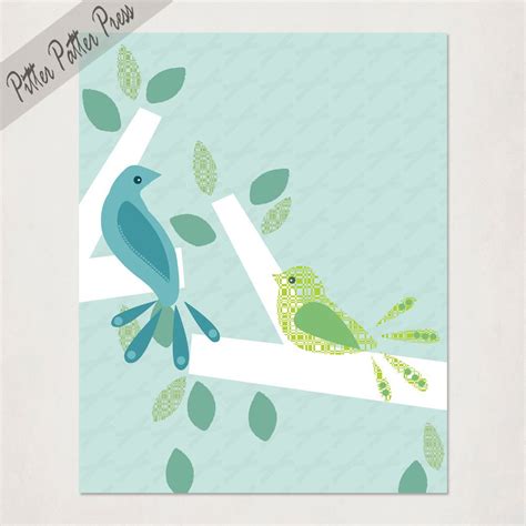 Turquoise Blue Birds Art Print Modern Kids Nursery Wall Art Baby