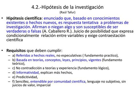 Ppt 42 Hipótesis De La Investigación Raúl Tafur Powerpoint