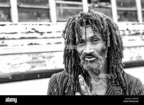 Colorful Portrait Of Native Man With Dreadlocks In Belize Stock Photo